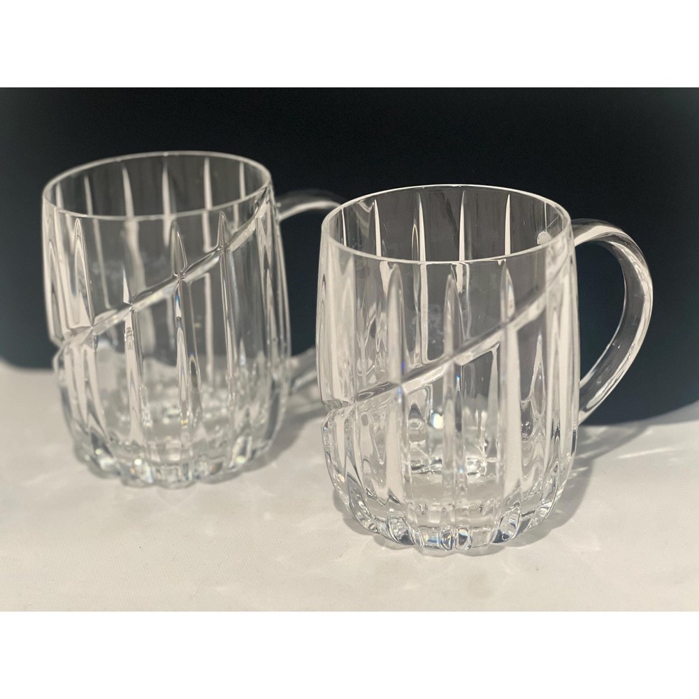 Set of 2 Mikasa Uptown Crystal Mugs 4.5" Tall Vintage Replacements Elegant Glass
